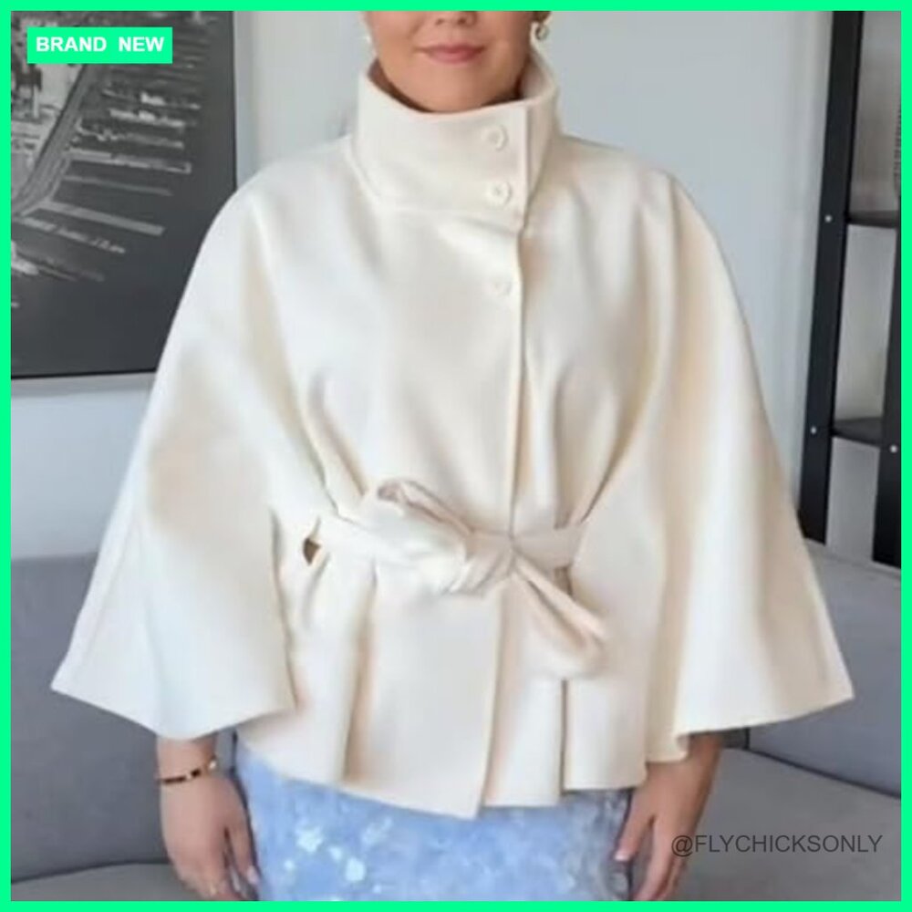 Polyester Elastane Batwing Sleeve Poncho Pea Coat… - image 3